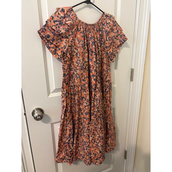 Mirth  Vienna dress mauve blue floral pattern  EUC ruffled sleeves sz s - Picture 1 of 6